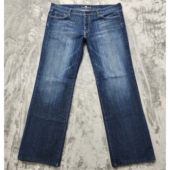 Vintage 7FAMK Jeans Mens 38 Blue DOJO The Standard Straight‎ Leg Eagle Pockets